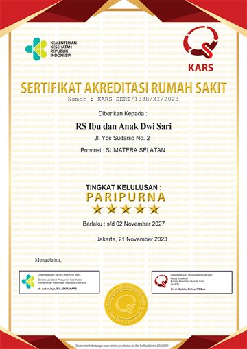 Sertifikat akreditasi RSIA Dwi Sari